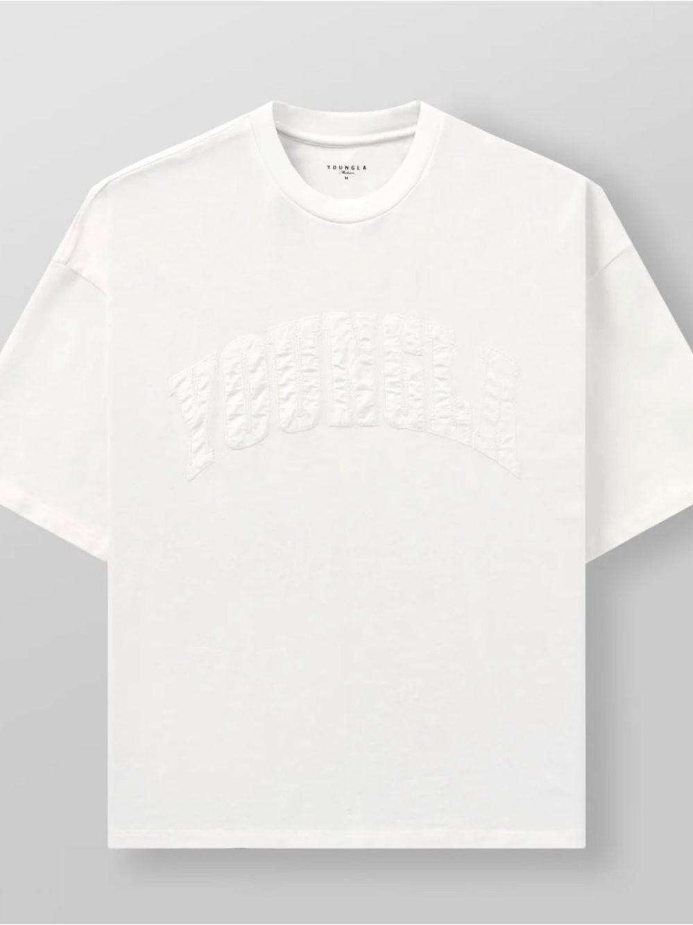Youngla 4203 Uni Vintage White Embroidered Logo Tee - Men's Crew Neck Shirt